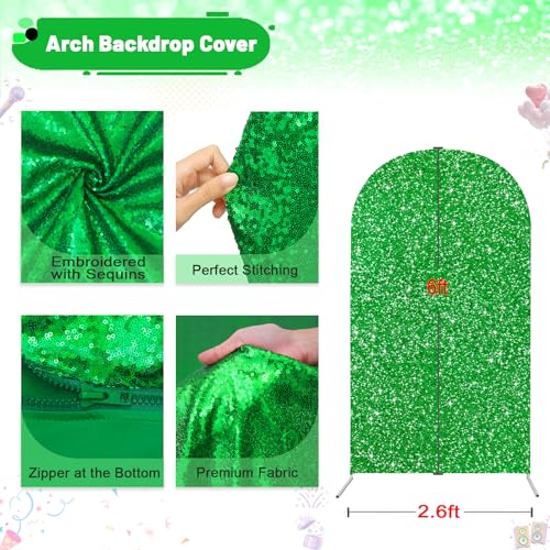 Image of Green Arch Cover 6ft Sequin Arch Background Cover Party Arch Cover Backdrop Fabric for Spring Birthday Party Baby Shower Ceremony Banquet Decoration