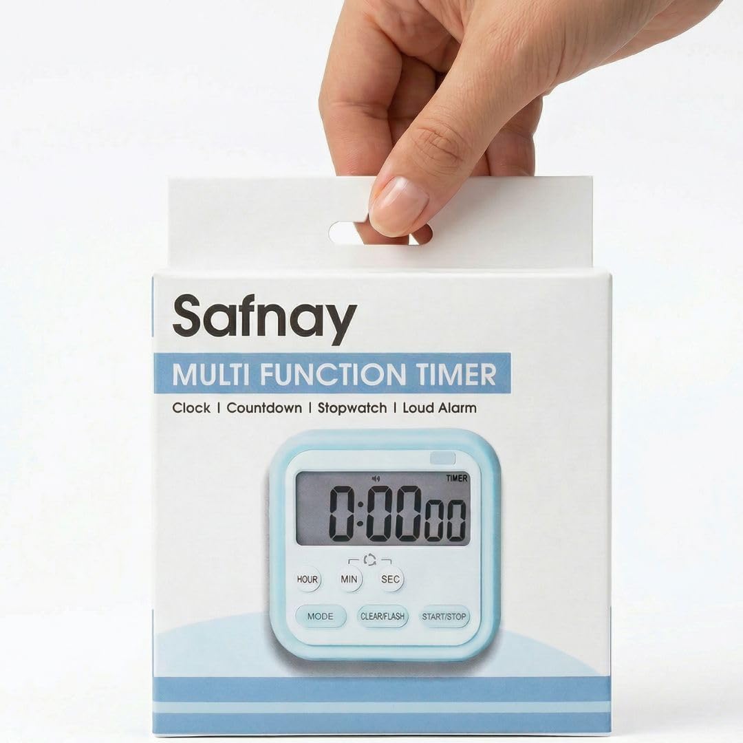 Multi Function Digital Timer, Clock, Countdown, Stopwatch with Loud Alarm, Large Display, Blue-image-38