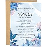 Naixiwen Poem Sister Birthday Card, Floral Birthday Card for Sisters Sis, Heartfelt Bday Gifts, Endless Love to My Dear Sister