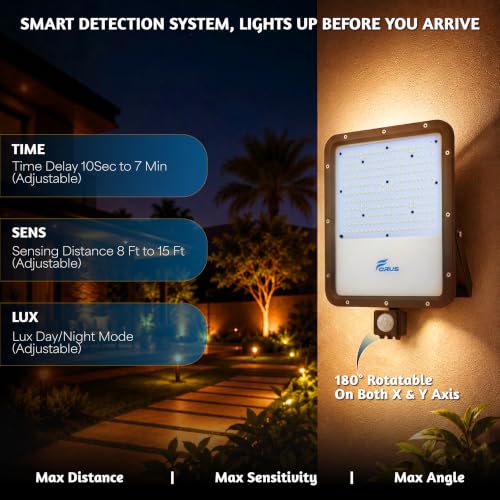 Image of Forus 150W LED Flood Light Yellow with Motion Sensor Auto On Off Day Night Mode Waterproof Outdoor Security Light for Garden Parking Factory Warehouse Shop High Bright Floodlight 4Yr Warranty-1Pc