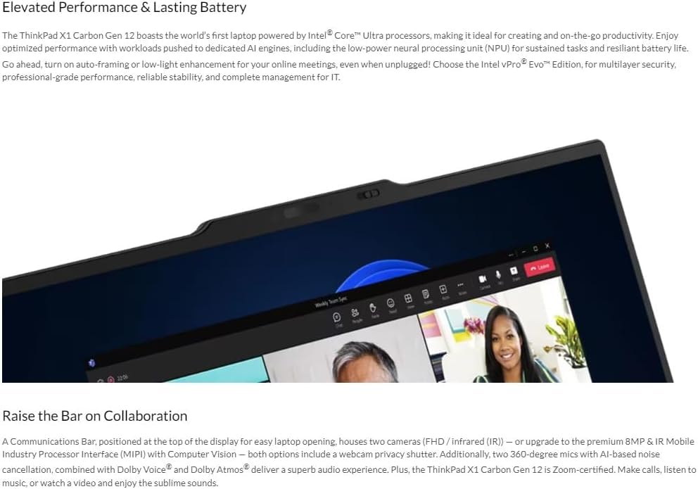Image of Lenovo 2025 Laptop | ThinkPad X1 Carbon Gen 12 | 14 inch 1920x1200 Touch IPS | Intel-12 Core Ultra 7 155U | 32GB DDR5 | 4TB SSD | Windows 10 Pro | Wi-Fi 6E - BT 5.3 - Backlit KB - 1080p Camera - Black