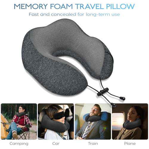 SOMLAW Nackenkissen Flugzeug - Reisekissen 100% Memory Foam - Tragbares Flugkissen - mit 3D-Schlafmaske und Ohrstöpsel - Ideal für Flugzeugstuhl, Auto, Zuhause, Büro, Schlafkissen