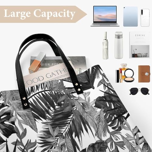 Sac à main feuille tropicale noire grand format pour tout ranger