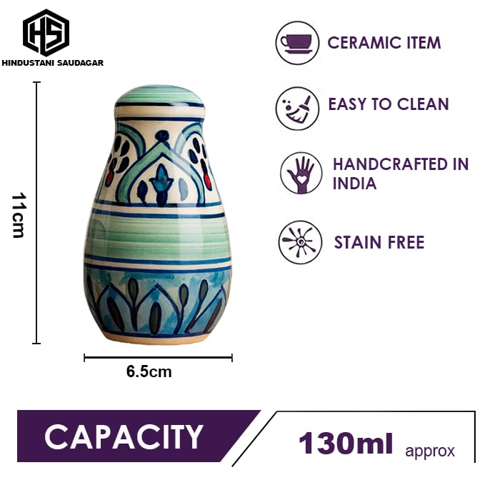 Image of HS HINDUSTANI SAUDAGAR Mehrab Salt and Pepper Ceramic Salt Shaker dispensers Set of 2(130ml Each) Spice Container & Sprinkler for Dinning Table Kitchen Ideal for Home Daily use and Gifting.