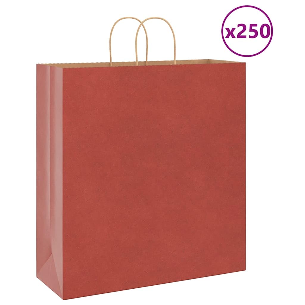 Bolsas de papel con asas de cuerda de papel, color rojo, 45 x 17 x 48 cm, 250 unidades, papel de estraza para regalo, fiesta, celebración, cumpleaños, boda, Navidad, Pascua, bautizo