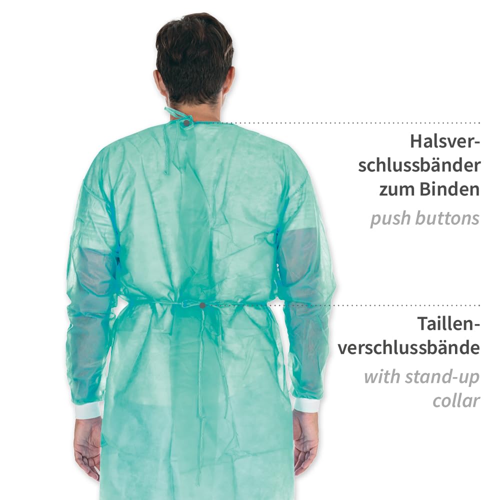 FRANZ MENSCH 100 Stück Hygostar Kittel mit Strickbündchen | PP, dunkelgrün, L, L: 115cm, Umfang: 140cm, Karton, Laborkittel, Schutzkittel, Einwegkittel