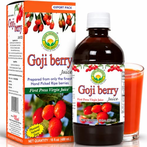 Basic Ayurveda Goji Berry Juice | 16.23 Fl Oz (480ml) | Organic Wolfberry Fruit Juice | Natural Source of Vitamin A & C | For Healthy Eye & Immune System | No Added Sugar
