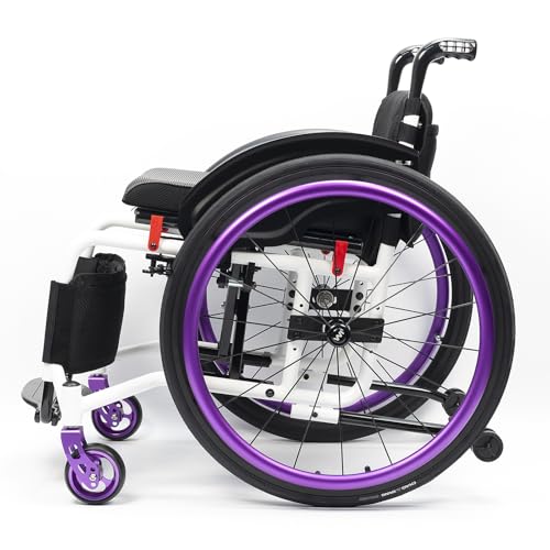 LOERSS Silla De Ruedas Deportivas Plegables Livianas Para Adultos, Silla De Ruedas De Aluminio Todo Terreno, Con Tazas De Mano Y Ruedas Traseras De Liberación Rápida, Fácil De Ensamblar(38cm/15in,Purp