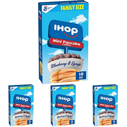 General Mills IHOP Blueberry and Syrup Mini Pancake Breakfast Cereal Family Size, 19 oz (Pack of 4)