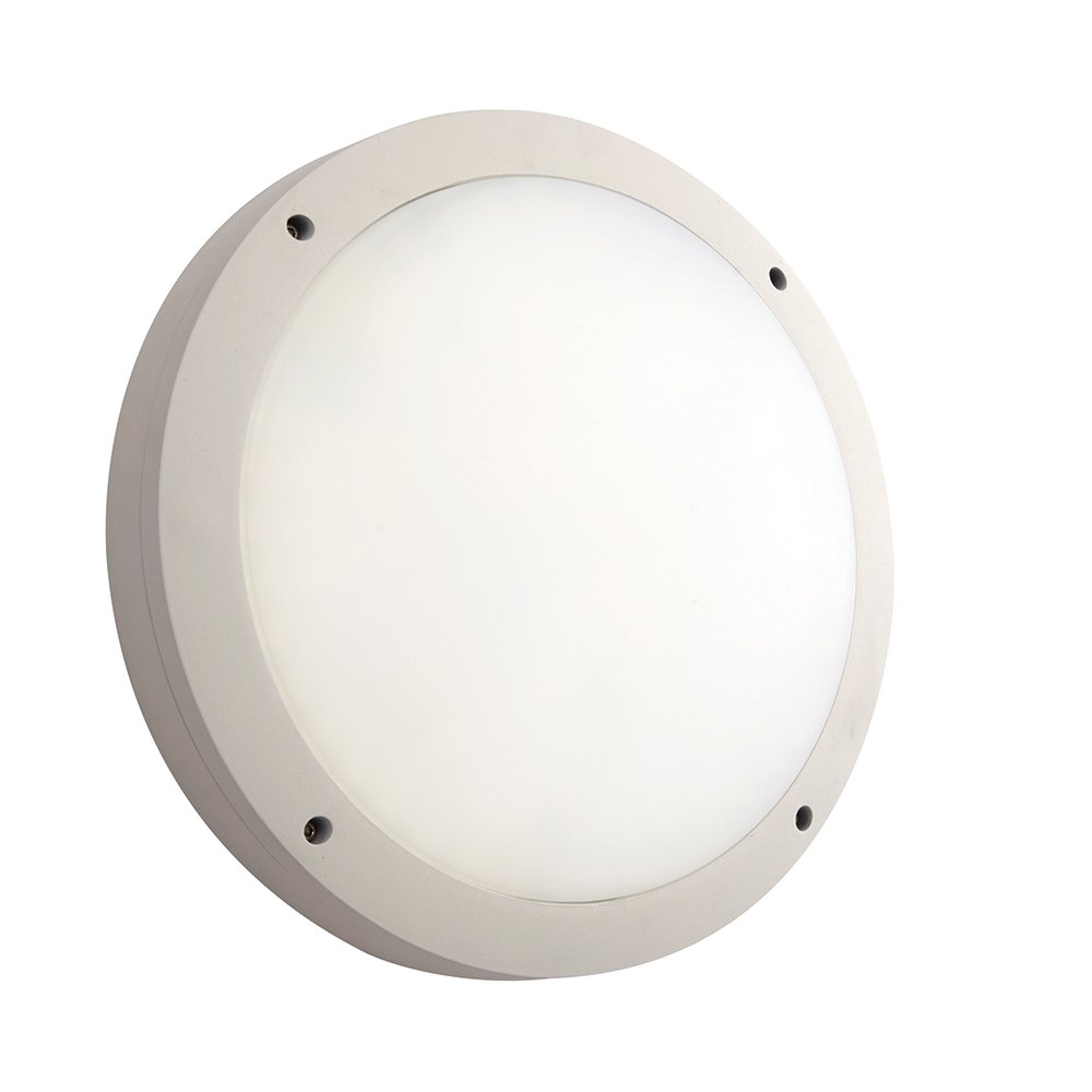 National Lighting Matt White (Plain) Luik Ip65 Outdoor 18W Plain White Round Security Porch Robust Polycarbonate Slimline Led Bulkhead Light With Microwave Sensor