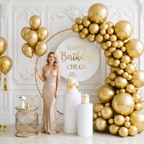 Image of Togvu Gold Balloons 50Pack 12 Inch Metallic Chrome Gold Latex Party Balloons for Birthday Party Graduation Baby Shower Retirement New Year Decorations