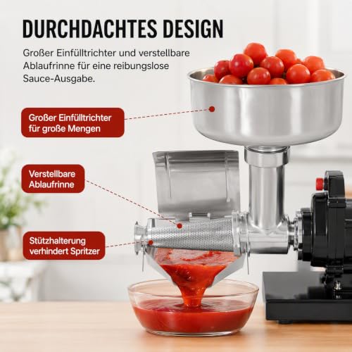 Foto von 450W elektrische Tomatenpresse, 220V Edelstahl Tomatenpresse Kommerzielle Tomatenseifer Professionelle Passiermaschine für Tomatensauce Erdbeersauce Blaubeersauce und andere Saucen zu machen