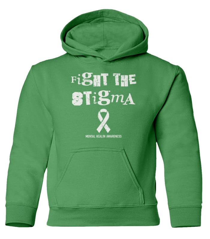 Mental Health Awareness Fight The Stigma Green Ribbon Youth Hooded Sweatshirt