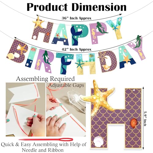 Image of Rozi Decoration Mermaid Theme Birthday Decoration Set - 79 Pcs Under the Sea Balloon Kit with Banner, Seahorse, Shell & Star Foil Balloons, Latex & Confetti Balloons for Girls Birthday Supplies