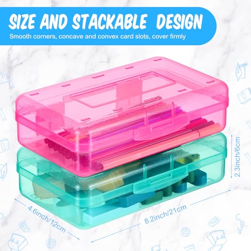 Image of Fainne 24 Pack Clear Plastic Pencil Box,Multicolor | Stackable Organizer for School Supplies, Large Case for Crayons Markers, Snap-lid Keeps Stationery Secure, Bulk Set
