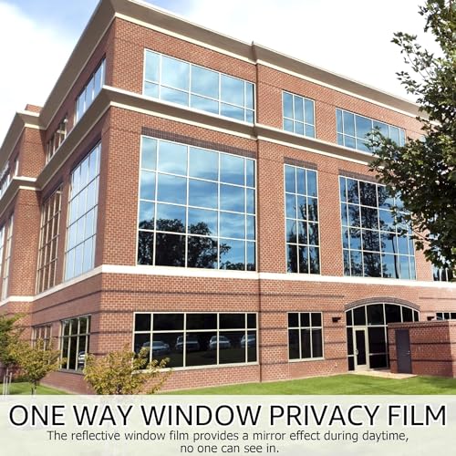 Image of CREON One Way Window Film, Privacy Window, UV Blocking, Non-Adhesive Static Cling Heat Control Reflective Glass Film for Home and Office 20x115 (Inch), Slver-blu