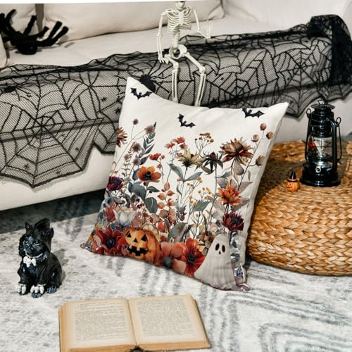 Avoin Colorlife PILLOWCOVER-HALLOWEEN-4545-048 Halloween Horror Wildflowers Throw Pillow Cover thumb #3