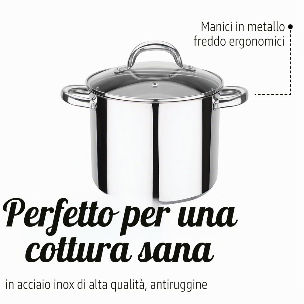 GSW 990196 Montreal, pentola per verdure con coperchio in vetro, acciaio inossidabile, argento, 22 cm, 6,8 litri, 31 x 22 x 18 cm