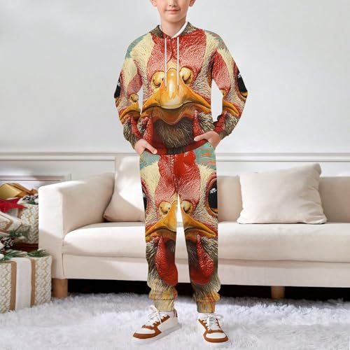 Boys Girls Hoodie Pants Hooded Sweatshirt Sweatpant 2 Piece Clothing Set, Chicken Psychedelic Abstract3