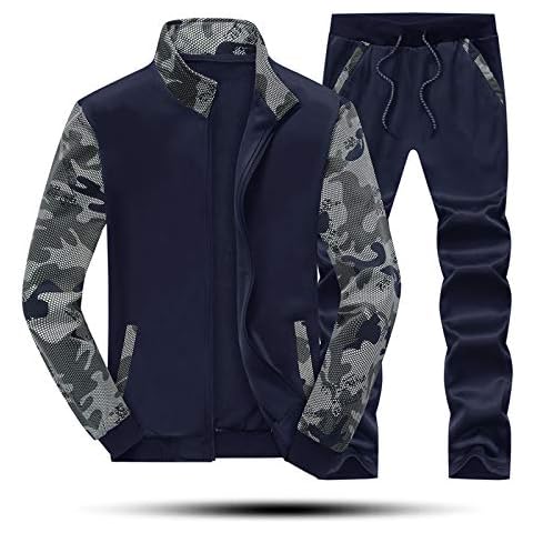 Lacsinmo Men's Sports Suit Long Sleeve Stand Collar Athletic Set Joggers Outfits Full Jacket Cover