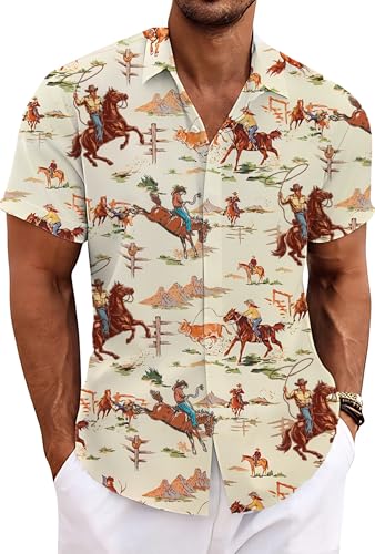 Cowboy Shirts for Men Western Shirts Rodeo Bowling Outfit Country Tshirt Mens Button Down Shirt Graphic T-Shirts