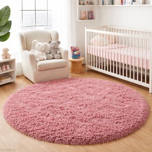 Image of Premium Polyester Shaggy Round Rug - Ultra Soft Fluffy Circle Carpet for Bedroom, Living Room, Kids Room, Anti-Skid Plush Floor Rug - (Pink, 4 feet|120cm)