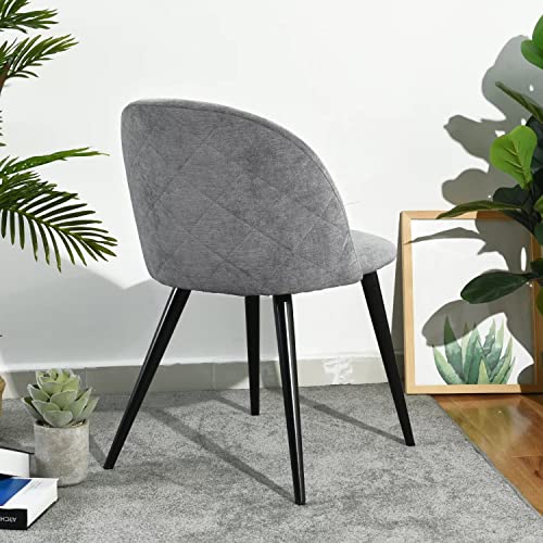 Image of Amazon Brand - Umi Romantic Vintage Side Dining Chair - Rustic Fabric Upholstered Seat with Black Powder-Coated Metal Legs for Elegant Home Dcor in Light Grey