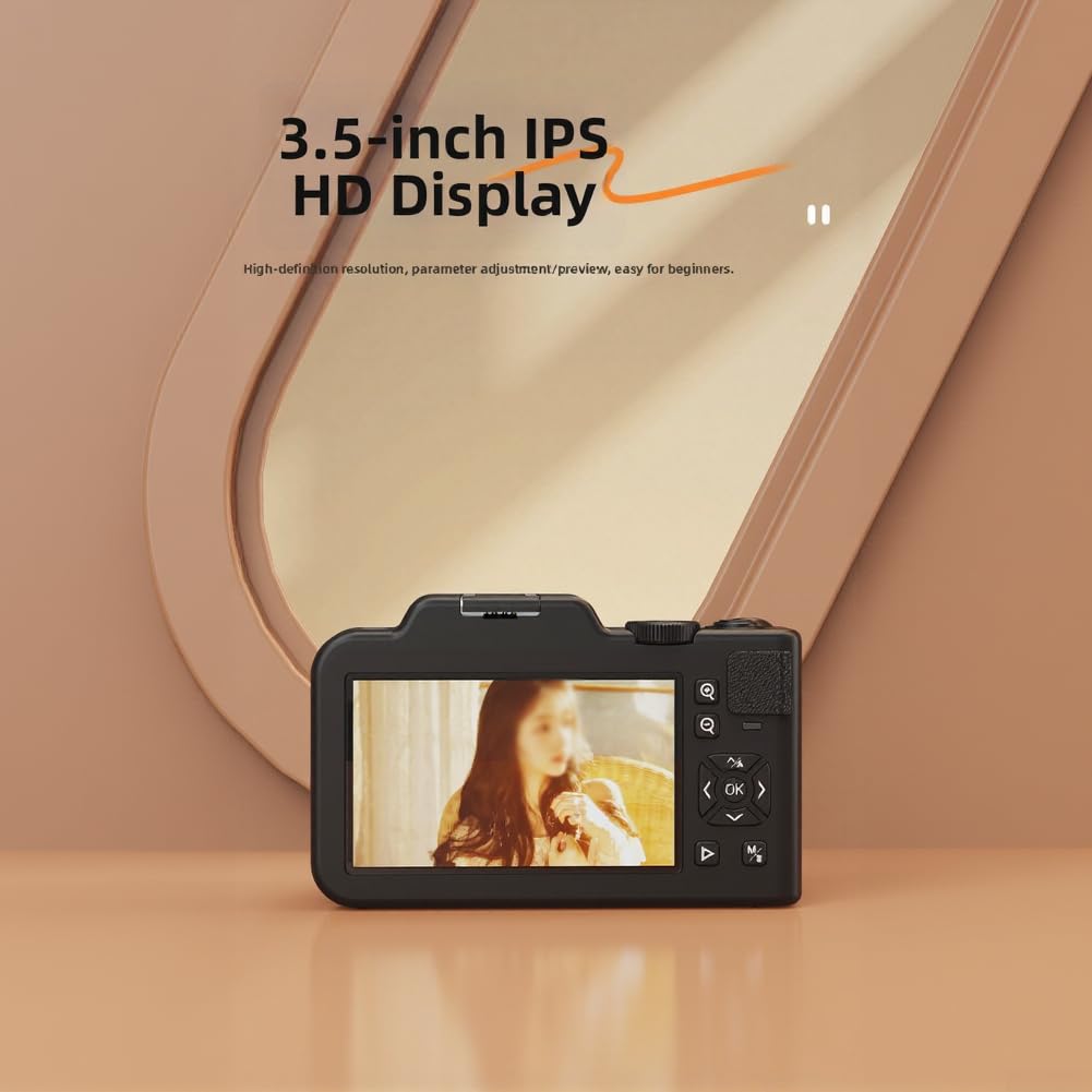 Fotocamera digitale 5K 80MP per fotografia, autofocus, torcia regolabile, zoom digitale 18x, fotocamera da viaggio per principianti, obiettivo grandangolare e macro (nero)