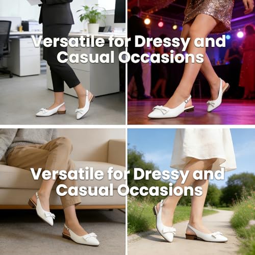 Image of MUSSHOE Slingback Flats for Women: Pointed Toe Bow Flats - Comfortable Dressy Casual Shoes for Work Office Business Party