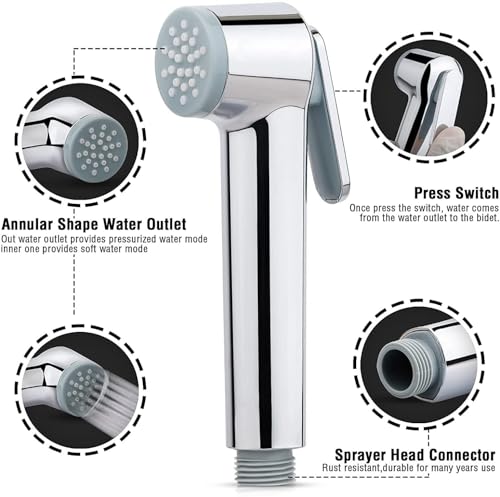 Image of KURIC ABS Health Faucet Set With 1.5 Meter Flexible Stainless Steel Hose Pipe Tube and Wall Hook for Bathroom, Jet Spray for Toilet Shower Faucet, Toilet Bidet, Sink Sprayer, Handheld Faucet Set