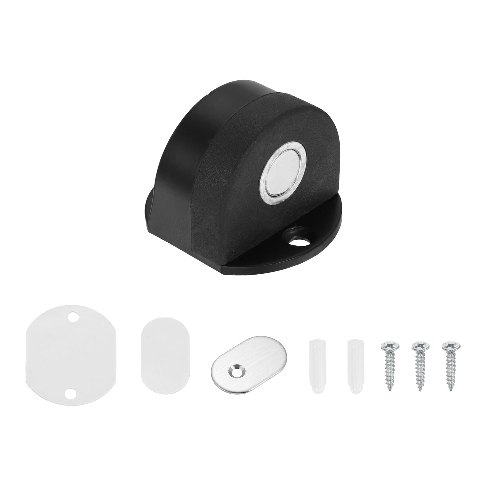 sourcing map Magnetic Door Stopper, Stainless Steel Floor Mount Bottom of Door Catch Holder, Adhesive Wall Protector with Screws for Living Room, Bedroom, Bathroom (1.5", Black)