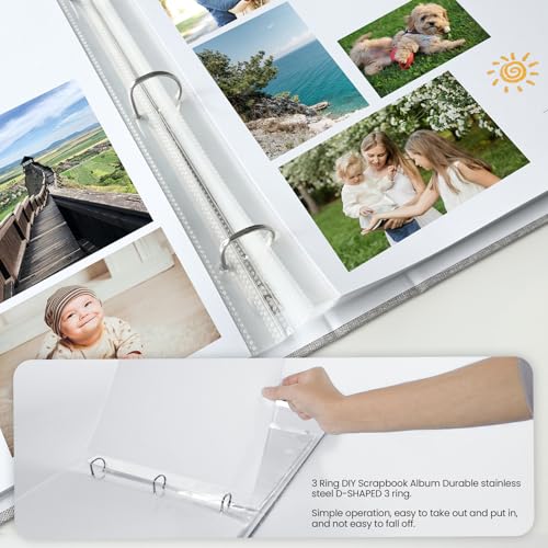 Álbum de fotos J.west de 12 x 12 pulgadas con 30 fundas plásticas, 60 páginas, tapa de lino, carpeta con anillas de 3 anillos, para álbumes familiares, bodas y recuerdos, gris oscuro miniatura 7