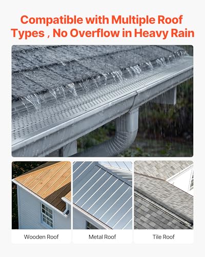 Image of VEVOR Gutter Guard, 6 in Aluminum Gutter Cover Heavy-Duty, 52ft Length Protection Cover for Leaf & Debris, 0.02 in Thickness Mill Finish, Easy DIY Install, Fast Drainage, Screws Included, 13 PCS
