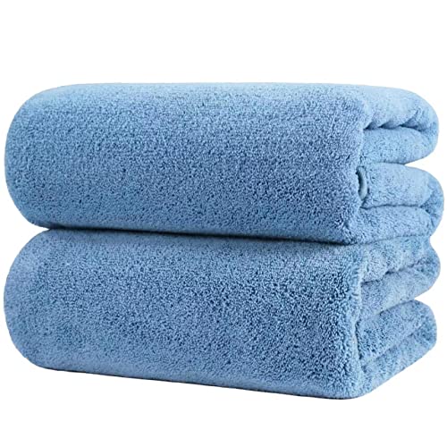 Polyte - Toalla de baño de Microfibra antipelusa - Secado rápido - Premium - 88,9 x 177,8 cm - Pack de 2 (Azul)