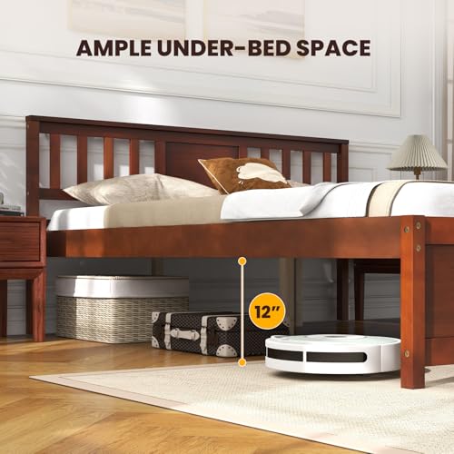 Giantex GX10842-HU Queen Size Solid Wood Platform Bed Frame, Mid Century Queen Bed Frame With Headboard, Wood Slat Support, Queen Panel Bed, No Box Spring Needed, Easy Assembly, Walnut thumb #6