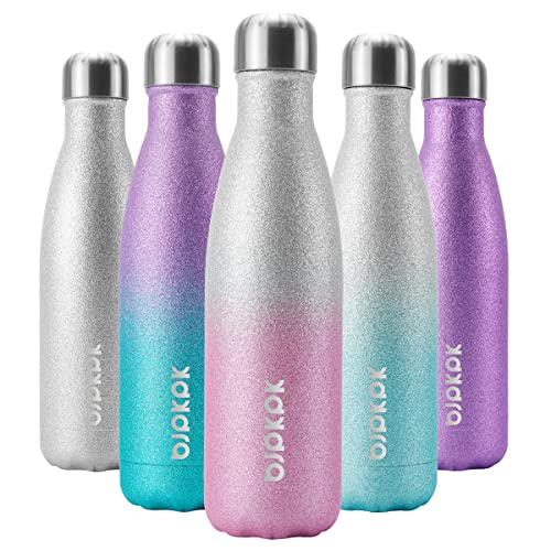 Image of BJPKPK 17oz Insulated Water Bottles Stainless Steel,Sports Water Bottles Keep Cold for 24 Hours and Hot for 12 Hours,BPA Free,Glitter Silver Pink