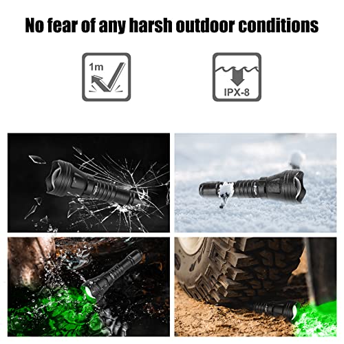 Image of KL52 Zoomable Hunting Flashlight Green Light Focus Adjustable Predator Varmint Lights with Stepless Dimming Pressure Switch, Quick Release Mount