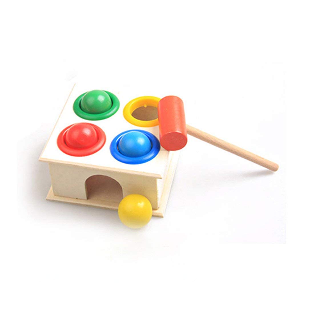 Baby Beat Toys Colorful Wooden Hammering Ball+Wooden Hammer Box Children Kids Non-toxic Early Educational Toy-Multicolor