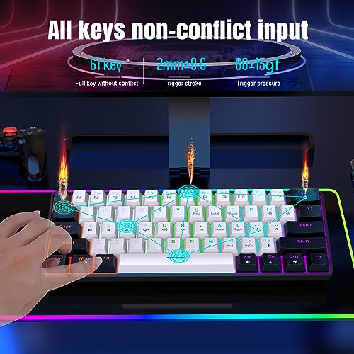 Image of Snpurdiri 60% Mechanical Keyboard Blue Switches, 61-Key Small Compact Gaming Keyboard for Windows Laptop PC Mac (Black White, Blue Switch) (Upgrade)