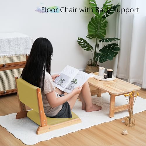 Image of Japanese Floor Chair with Back Support, Foldable Meditation Chair, Legless Tatami Chair with Cushion, Floor Seat for Living Room, Bedroom, Bay Window (1, Green)
