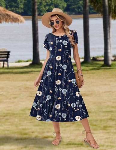 Image of Zeagoo Women Summer Midi A Line Dress Short Sleeve Casual Flowy Tiered Beach Long Sundress with Pockets 2026 Vacation Travel