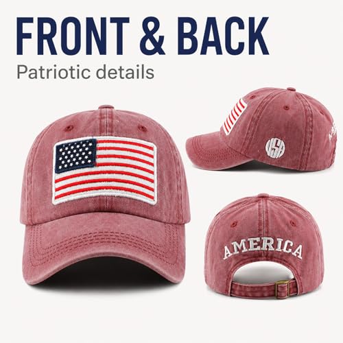 Image of American Flag Baseball Cap for Men Women, Washed Cotton USA Hat, Adjustable Patriotic Cap for 4th of July