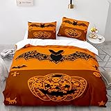  155X220Cm Housse Couette 220X155 avec 2 Taies d\'oreiller 65X65Cm Microfibre Housse De Couette 3D Halloween Parrure De Lit Lavable en Machine