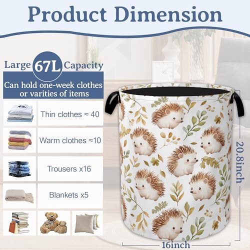 Image of Cute Hedgehog Laundry Basket,Oxford Cloth Laundry Hamper With Handle Foldable Portable Clothes Storage Basket for Laundry Room /Bedroom /Bathroom 20.8 inchx16 inch