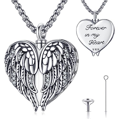 Urn Necklace for Ashes for Women/Men 925 Sterling Silver Cremation Jewelry w/Funnel Filler Memorial Jewelry Gifts - Main Image