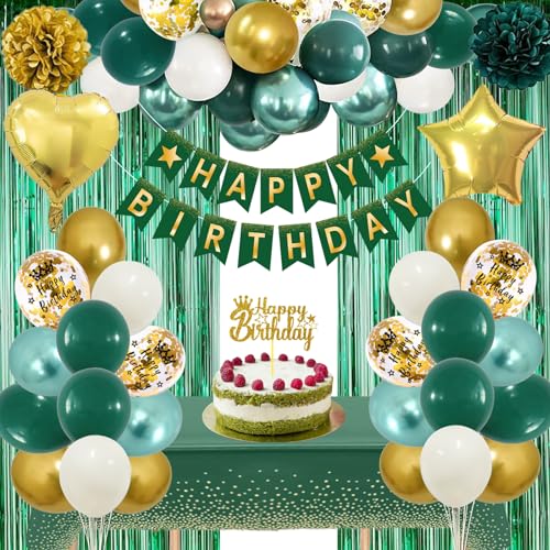 Green Birthday Decorations, Emerald Green and Gold Balloons Party...