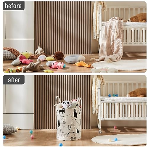 Image of Baby Laundry Basket Nursery Hamper with Long Handles, Cartoon Cat