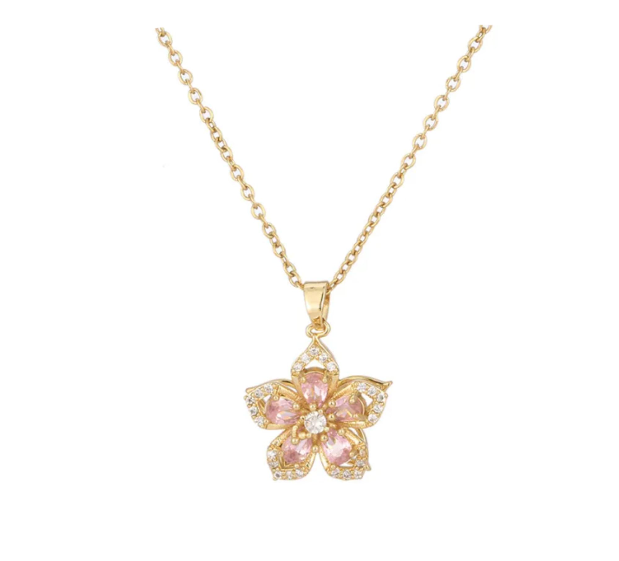 CrownOfRibbonsSpinning Pink Flower Necklace for Anxiety, Autism and Stress Relief, for Women in a Jewellery Bag, Crystal