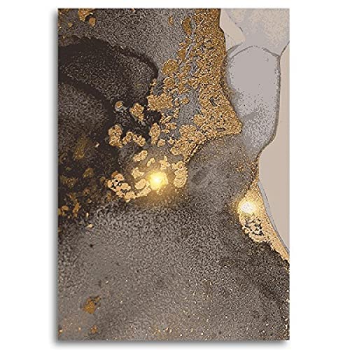 Wall Art Marmer Canvas Schilderij Moderne Nordic Abstracte Goudfolie Zwart Grijs Foto Print Woonkamer Home Decor (50X70) X3 Unframed - Afbeelding 5