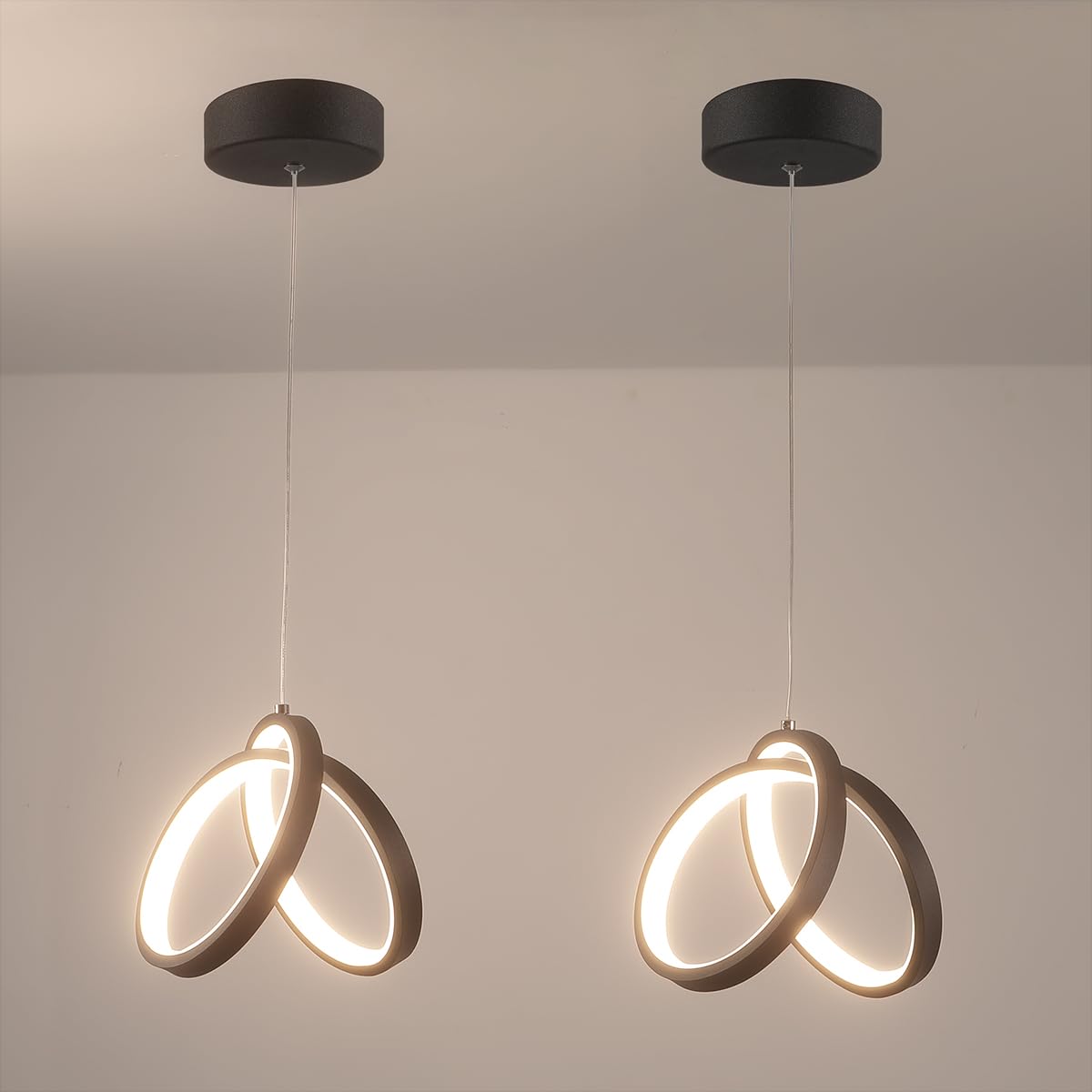 Modern Island Pendant Lighting, with Remote Dimmable and Samrt Lamp APP, Adjustable Hanging Black Ceiling Lamp Fixtures, for Kitchen Island, Dining Room, Bedroom (Pack of 2 Pendants)